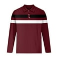 thumbnail image 4 of Fnnxeal Men's 2XL Wine Long Sleeve Polo Shirt - 100% Polyester, Striped, Wrinkle-Resistant & Quick Dry for Casual/Office Wear, 4 of 5