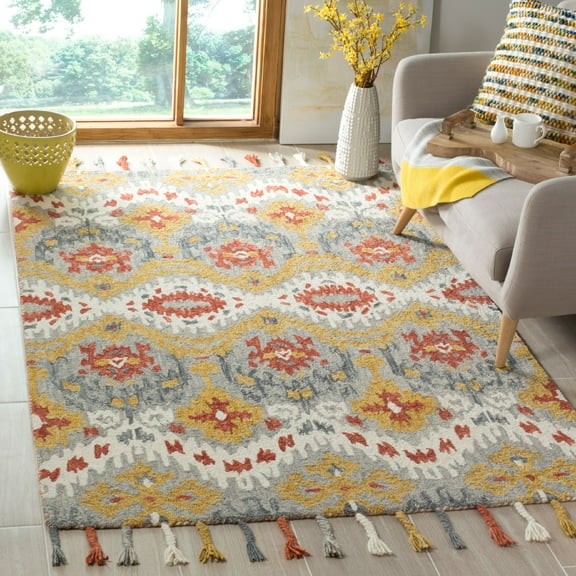 SAFAVIEH Suzani Jimmy Southwestern Wool Area Rug, Grey/Gold, 5' x 8'