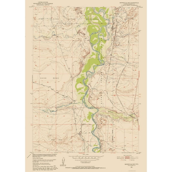 Topographical Map - Bonneville Wyoming Quad - USGS 1950 - 23 x 32.52 - Vintage Wall Art