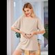 thumbnail image 5 of Conjunto de Dos Piezas para Mujer, Ropa de Verano 2025, Camisetas Extragrandes con Cuello en V, Pantalones Cortos Estilo Motero y Ropa Cómoda para Estar en Casa Albaricoque XL, 5 of 9