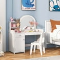 thumbnail image 1 of Costway Kid Vanity Table Chair Set 2-Color LED Lights Large Drawer Shelf Cabinet White, 1 of 10