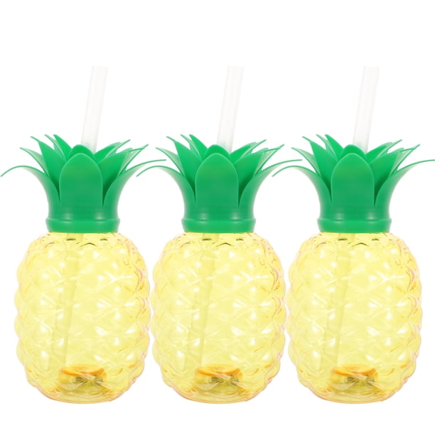 ColoMX Vasos de plástico de piña de 500ml, con luz y paja, recuerdos de fiesta hawaianos, Color aleatorio, 3 uds.