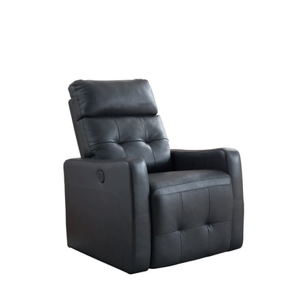 Elsa Collection Contemporary Leather Tufted Upholstered Living Room Electric Recliner Power Chair, Black