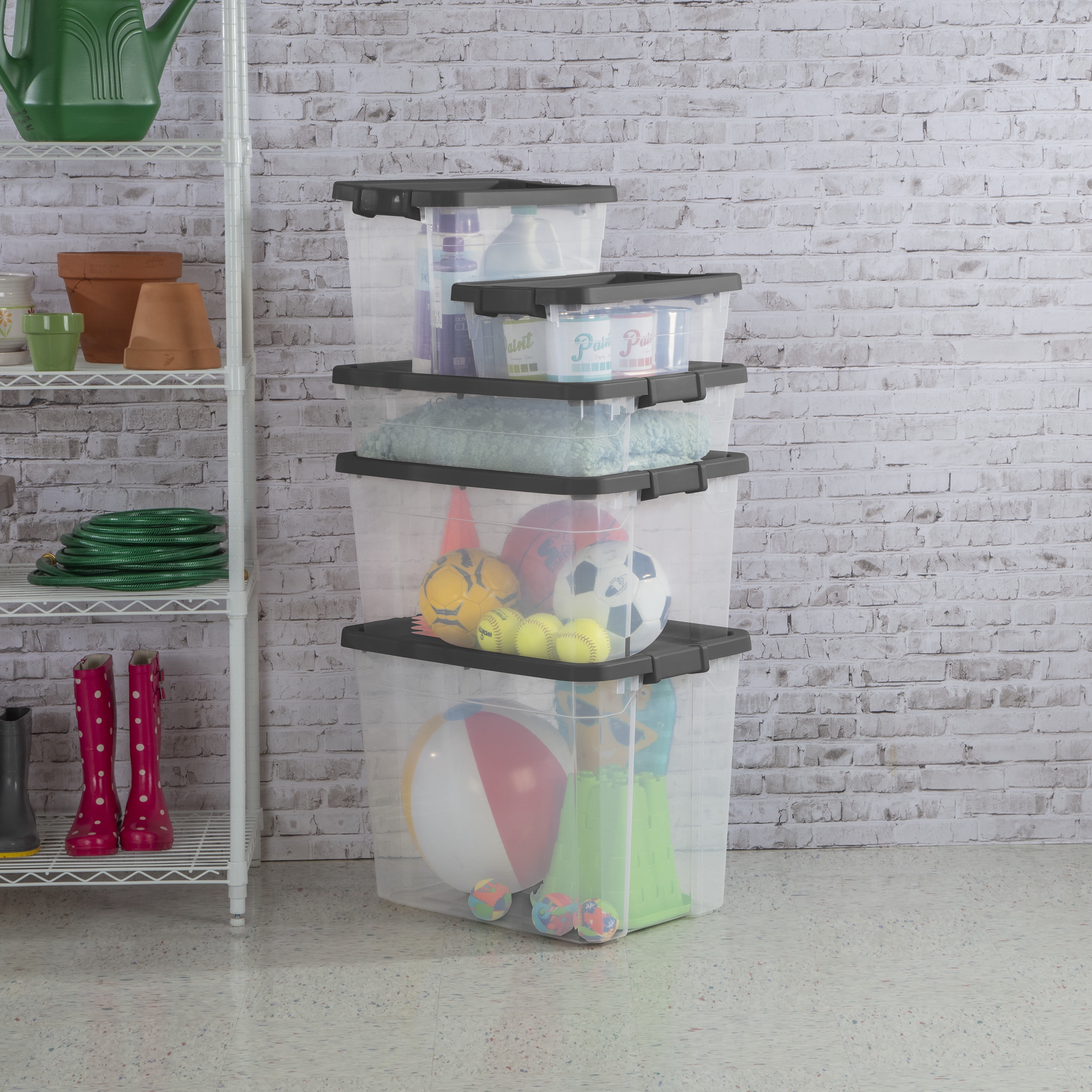 Sterilite 27 Gallon Plastic Stacker Storage Box Taupe Splash Walmart