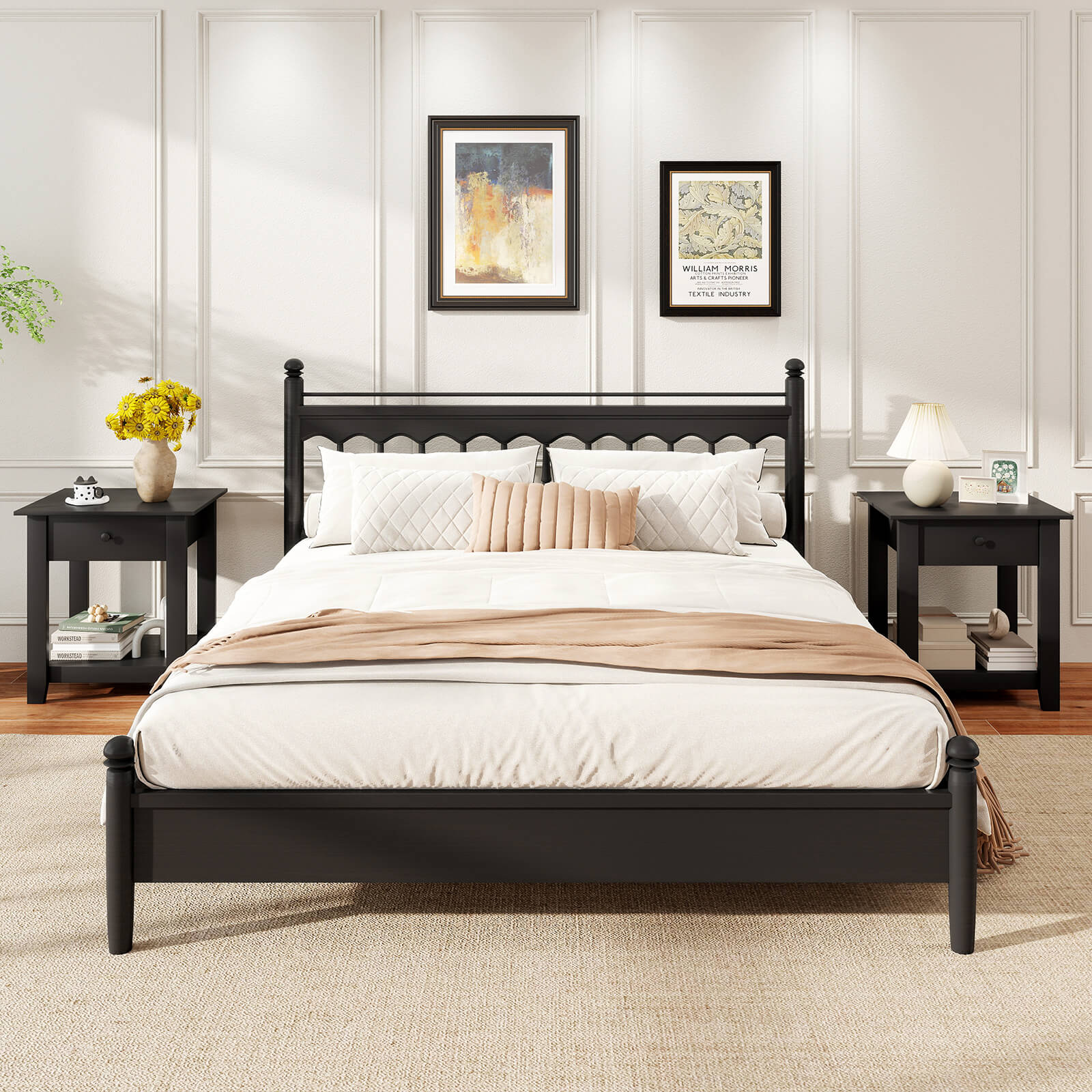 Costway 1 PCS Nightstand with Drawer 3-Tier Modern Bedside Table with Open Shelf Storage for Bedroom Black