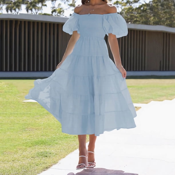 open lace back dress Princess Blue A-line Tea Length Party Dress main image 1