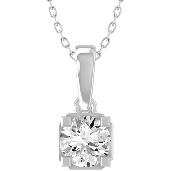 ARAIYA FINE JEWELRY 10K White Gold Round-shape Lab Grown Diamond Solitaire Pendant with Silver Cable Chain Necklace 18" (1/4 cttw, D-F Color VS Clarity) 18"