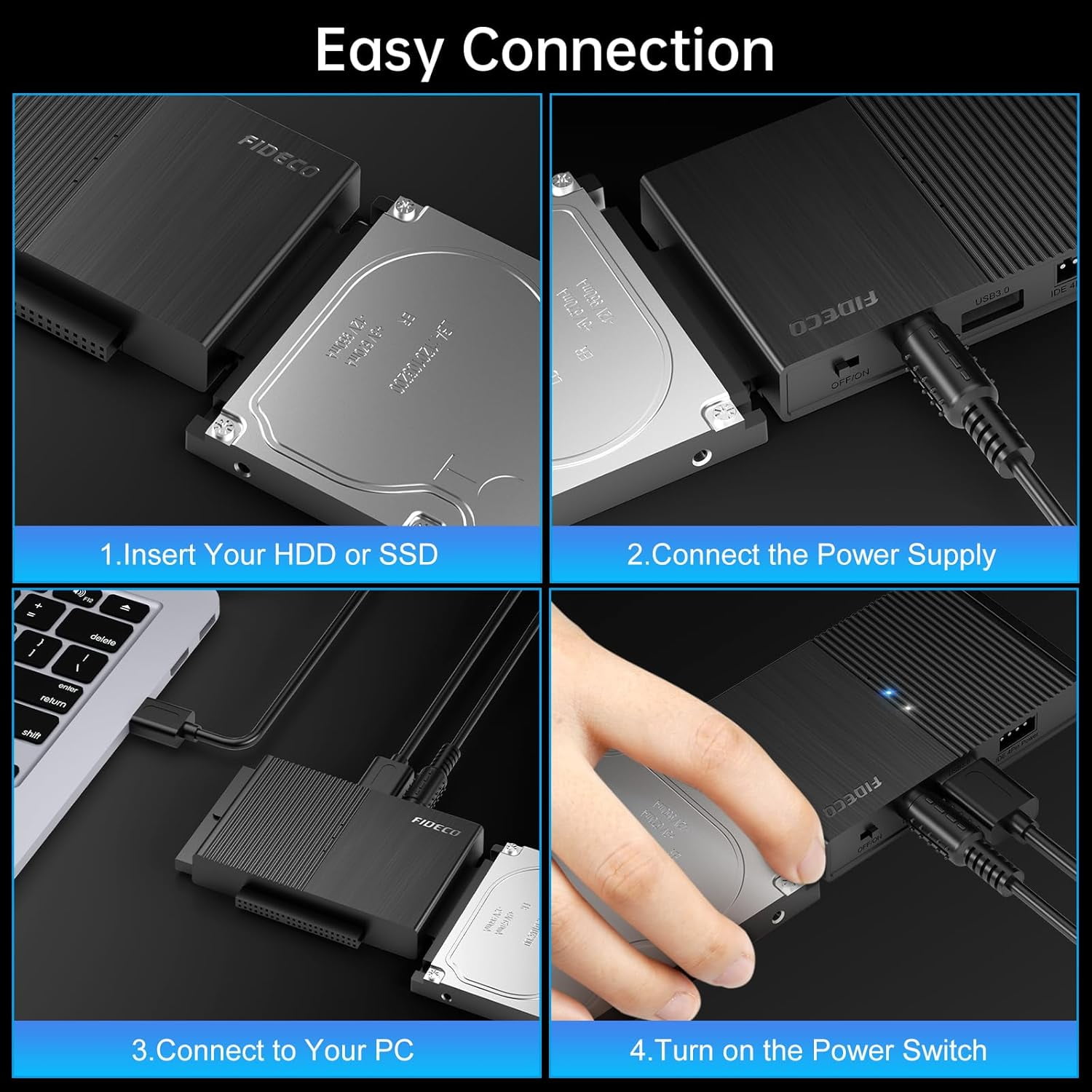 FIDECO USB 3.0 to SATA or IDE Adapter, Hard Drive Adapter Cable Universal for 2.5/3.5 inch SATA HDD/SSD & IDE HDD