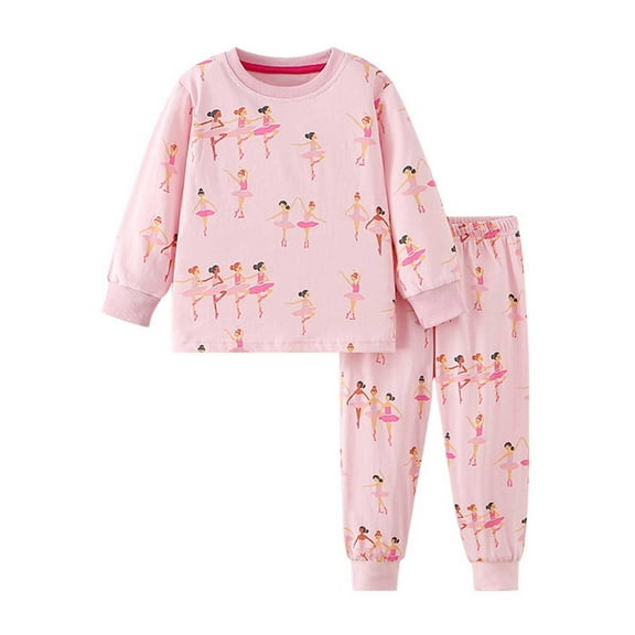 SJLDQY Toddler Baby Girls Pajamas Sets Cartoon Ballet Print Long Sleeve Pajama Pants 2Pcs Pjs Set For Toddler Kids Soft Homewear Loungewear