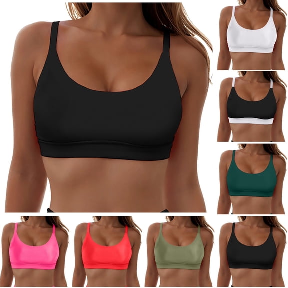 COMVALUE Bikini Tops for Women Cropped Tankini Tops Beach Padded Adjustable Spaghetti Straps Swimwear Top Only (Hot Pink, S)