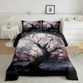 thumbnail image 2 of Japanese Bedding Set Moon Cherry Blossom Comforter Set Queen Black And Pink Floral Bedding Comforter Sets For Teen Adults Women,Aesthetics Sakura Flower Quilt Duvet 2 Pillow Cases, 2 of 7