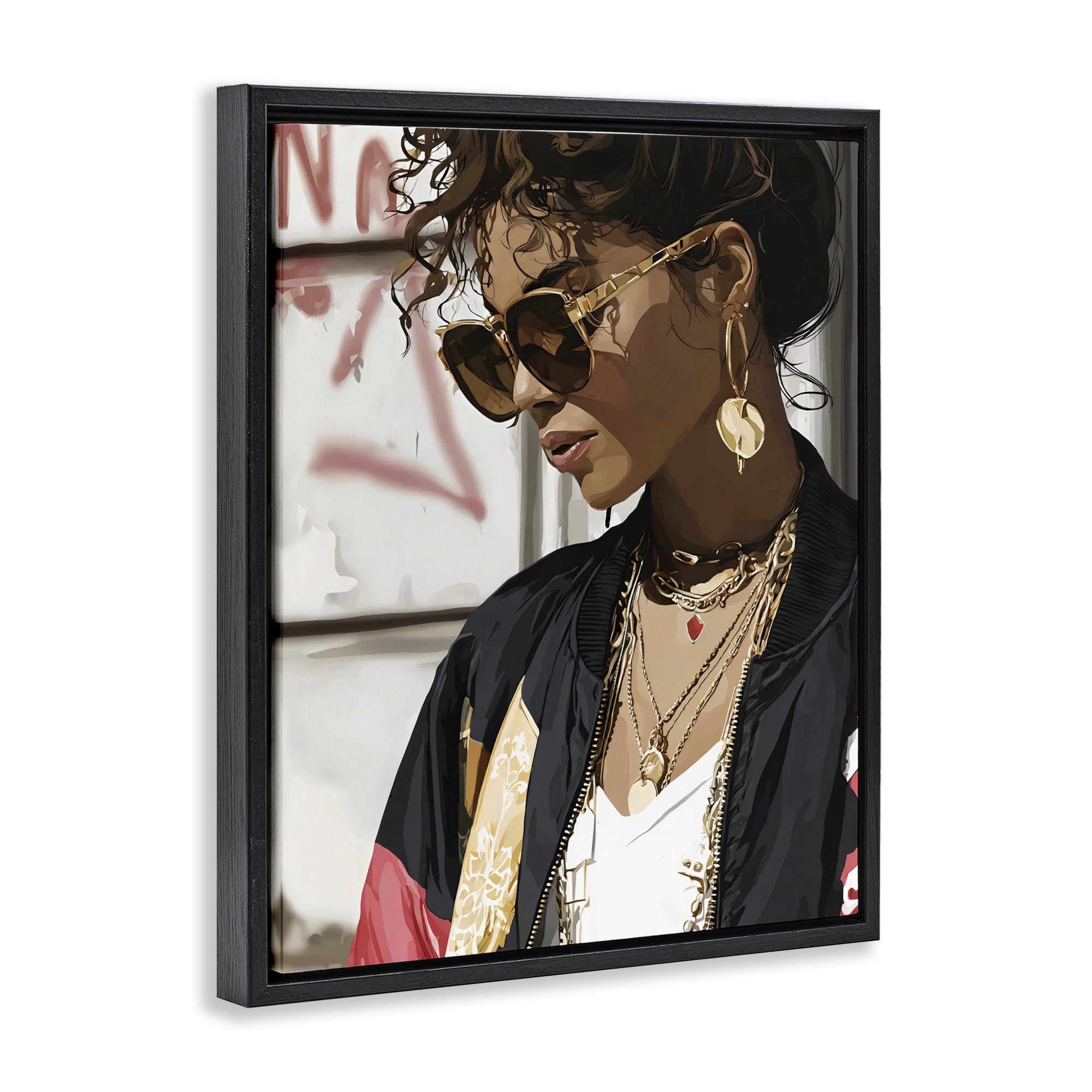Stupell Industries Woman in Sunglasses With Jewelry Black Framed Floater Canvas Wall Art, design by Franklyn Gregory