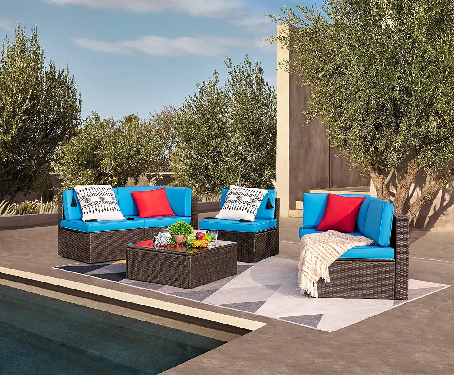 Devoko Patio Furniture Sets 6 Pieces Outdoor Sectional Rattan Sofa