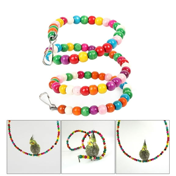 Wood Beads Bird Toys with Revolving Ladder Parrot Toys Funny Rainbow Swing Exercise Toy for Parrots 60cm