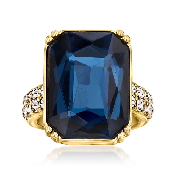 Ross-Simons 14kt Yellow Gold-Plated Ring With Simulated Blue Gemstone and .81 ct. t.w. Czs, Women's, Adult