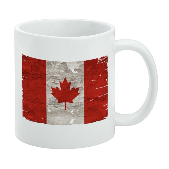 Rustic Distressed Canada Flag on Wood White Mug