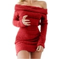 thumbnail image 2 of NSLGXD Women's Off Shoulder Sweater Dress Fleece Long Sleeve Knit Bodycon Mini Dress Fall Winter Warm Sweaters Knit Crochet Ruched Cocktail Party Dresses, 2 of 6