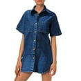 thumbnail image 1 of Vestido camisero de denim para mujer: largo medio, botones en la parte delantera, cuello, bolsillos, informal/fin de semana, corte holgado, denim, 1 of 6