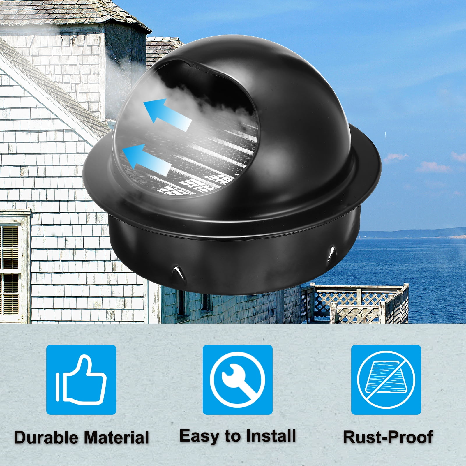 Uxcell Vent Round Cover, Exterior Wall Air Vent Louvered Soffit Vent Exhaust Outlet Hood for HVAC 3 Inch Black
