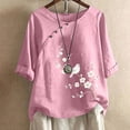 thumbnail image 4 of Wooowa Women Summer Tops Short Sleeve Button Casual Tee Shirt Round Neck Floral Blouses Clothes, 4 of 7
