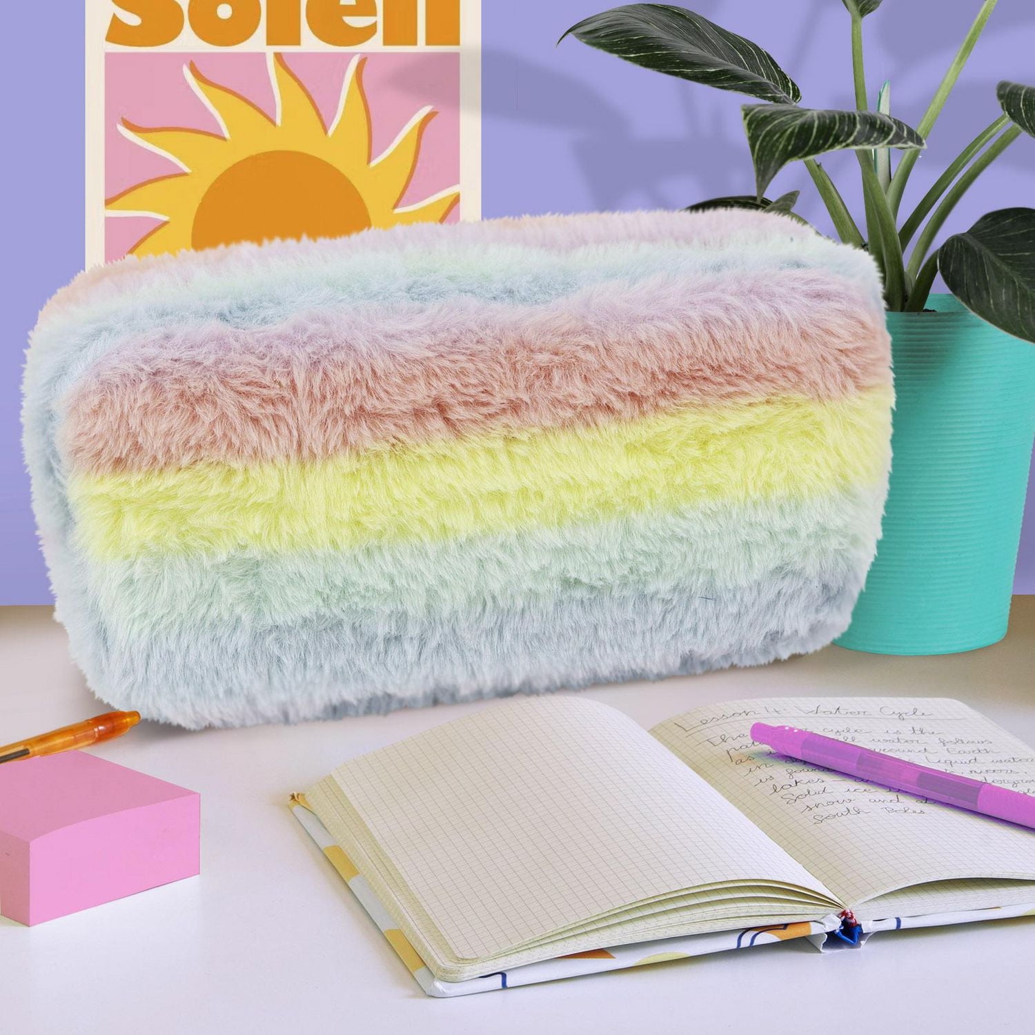 Pen + Gear Ombre Plush Pencil Pouch with Multi-colour Stripes Pattern