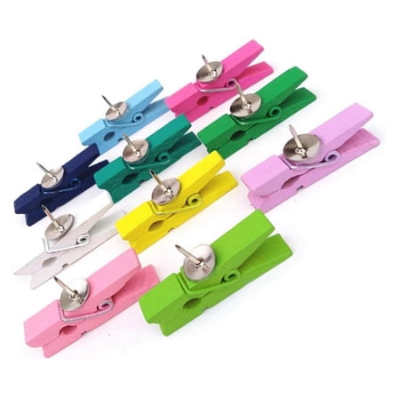 50pcs Wooden Pushpins and Thumbtacks Decorative Craft Paper Clips for Notes Photos and Cork Boards Random Colors