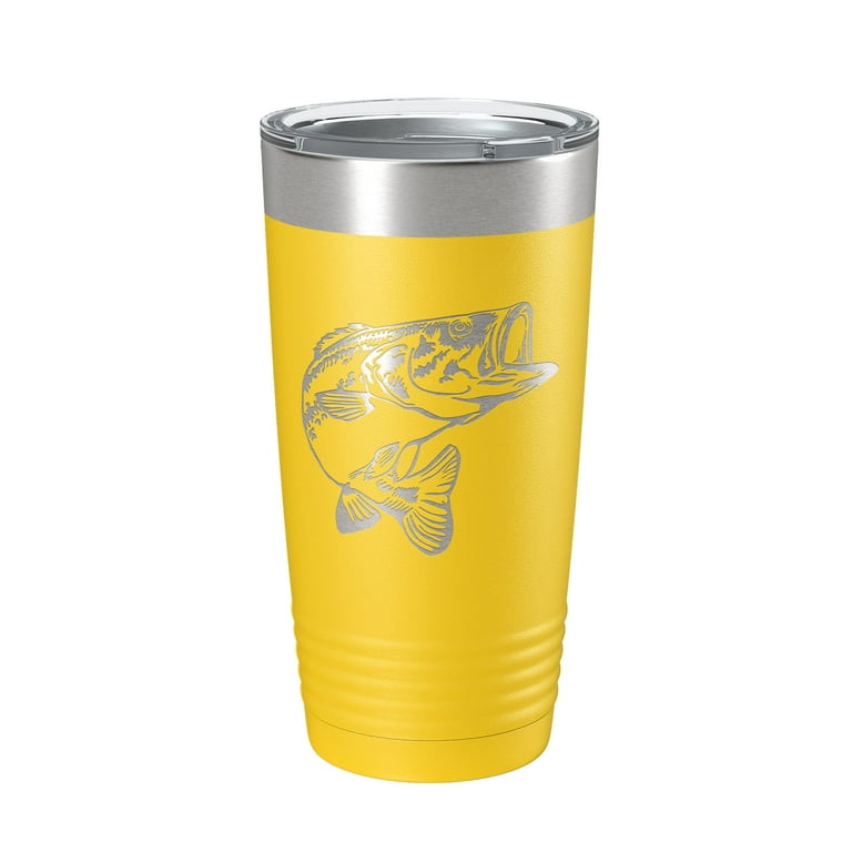 Bass Fishing Tumbler Angler Travel Mug Insulated Laser Engraved Coffee Cup  Gift 20 oz Yellow