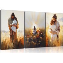 Jesus Hugging Girl Wall Art Bible Story Canvas Paintings Religious Faith Pictures Wall Decor God Christian Posters Prints for Kids Room Church Home Decoration Unframed
