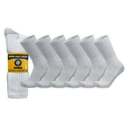 Heavy Duty Work Thick Crew Cotton Socks, Steel Toe, (White - 6 pairs) fits US Men's Shoe Size 9-12