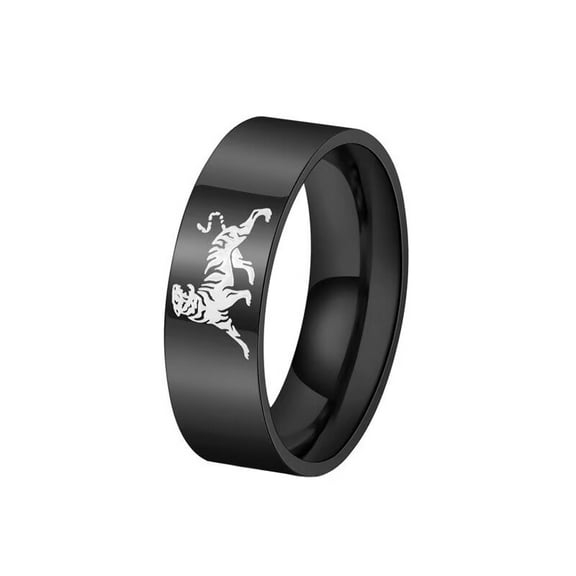 PAURO Men's Stainless Steel Personalized Creative 8mm Glossy Tiger Domineering Trend Ring Black Size 10