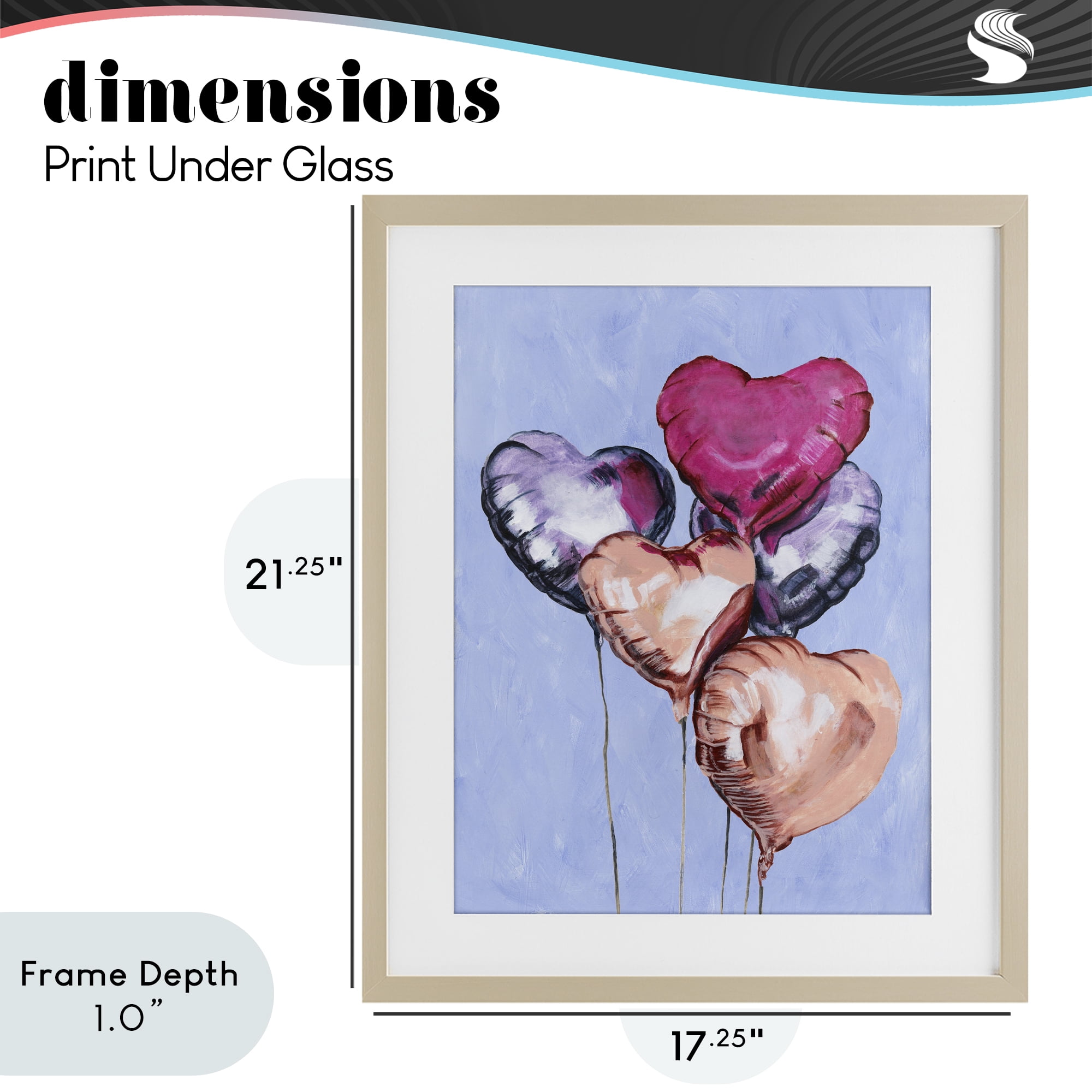 Stupell Industries Vibrant Heart Balloons Birch Framed Print Under Glass, design by Michael Willett