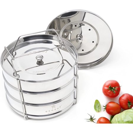 Instant Pot Stackable Insert Pans for 6 & 8 Quart, 3 Tier Steamer Insert Pans for Instant Pot Pressure Cooker, Pot in Pot for Baking, Steaming & Casseroles, 2 Interchangeable Lids and Sling
