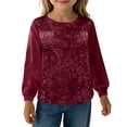 thumbnail image 2 of LYHao Girls Long Sleeve Loose Fit Round Neck Glitter Tee Casual School Blouse Comfortable Everyday Shirt For Toddler Kid Sizes 11-12 Years(Red), 2 of 7