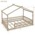 thumbnail image 4 of Full Size House Bed for Children, Wood Montessori Bed Full Floor Bed Frame with Fence Shaped Guardrails and Roof for Teens, Girls & Boys Bedroom, Natural, 4 of 8