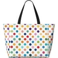 thumbnail image 2 of PISONIC Large Beach Travel Bag for Women, Colorful Polka Dot Printed Waterproof Sandproof Tote Bag with Zipper for Beach Vacation Travel Gym, 2 of 7