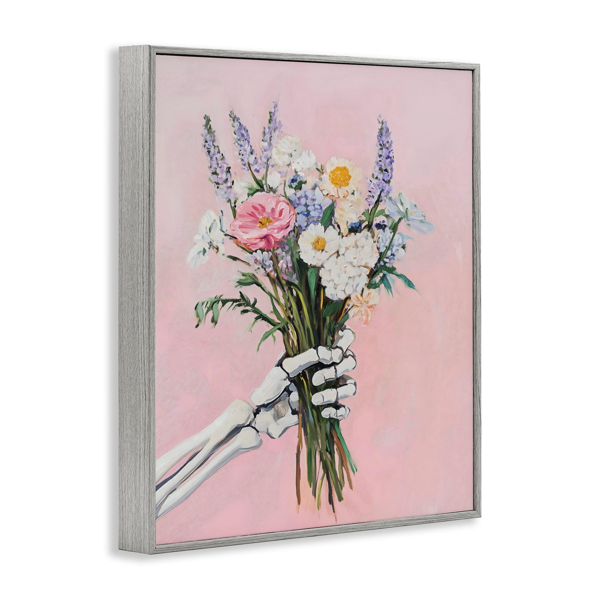 Stupell Industries Skeleton Hand Holding Flowers Gray Framed Giclee Art, design by The Prints Vibe