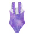 thumbnail image 2 of Girls Ruffled One Piece Swimsuit Summer Beach Vacation Swimwear Tank Swimsuit Purple Background with White Line, 2 of 8