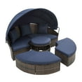 thumbnail image 3 of Harper & Bright Designs Patio Round Daybed with Canopy, Outdoor Round Lounge Chair with Lift Coffee Table, Wicker Round Sunbed with Cushions for Garden, Navy Blue, 3 of 13