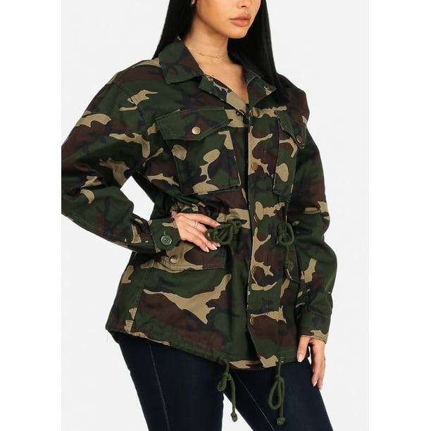 Moda Xpress Trendy Cotton Womens Juniors Camouflage Army Print Cargo Style Long Sleeve Jacket t Walmart Com Walmart Com