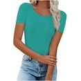 thumbnail image 1 of Timegard Tops for Women Summer Crew Neck Short Sleeve Solid Color Blouse Casual Tops Basic Tee Shirts, 1 of 6