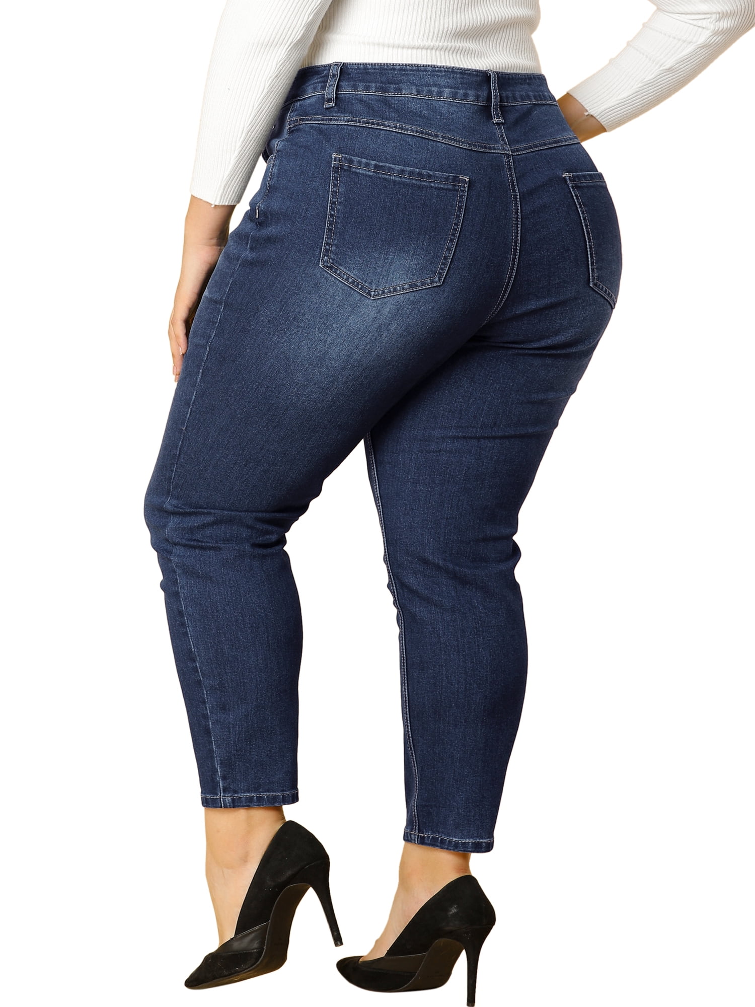 Women's Plus Size Denim Jeans Mid Rise Stretch Washed Skinny Casual Pants 3X Blue