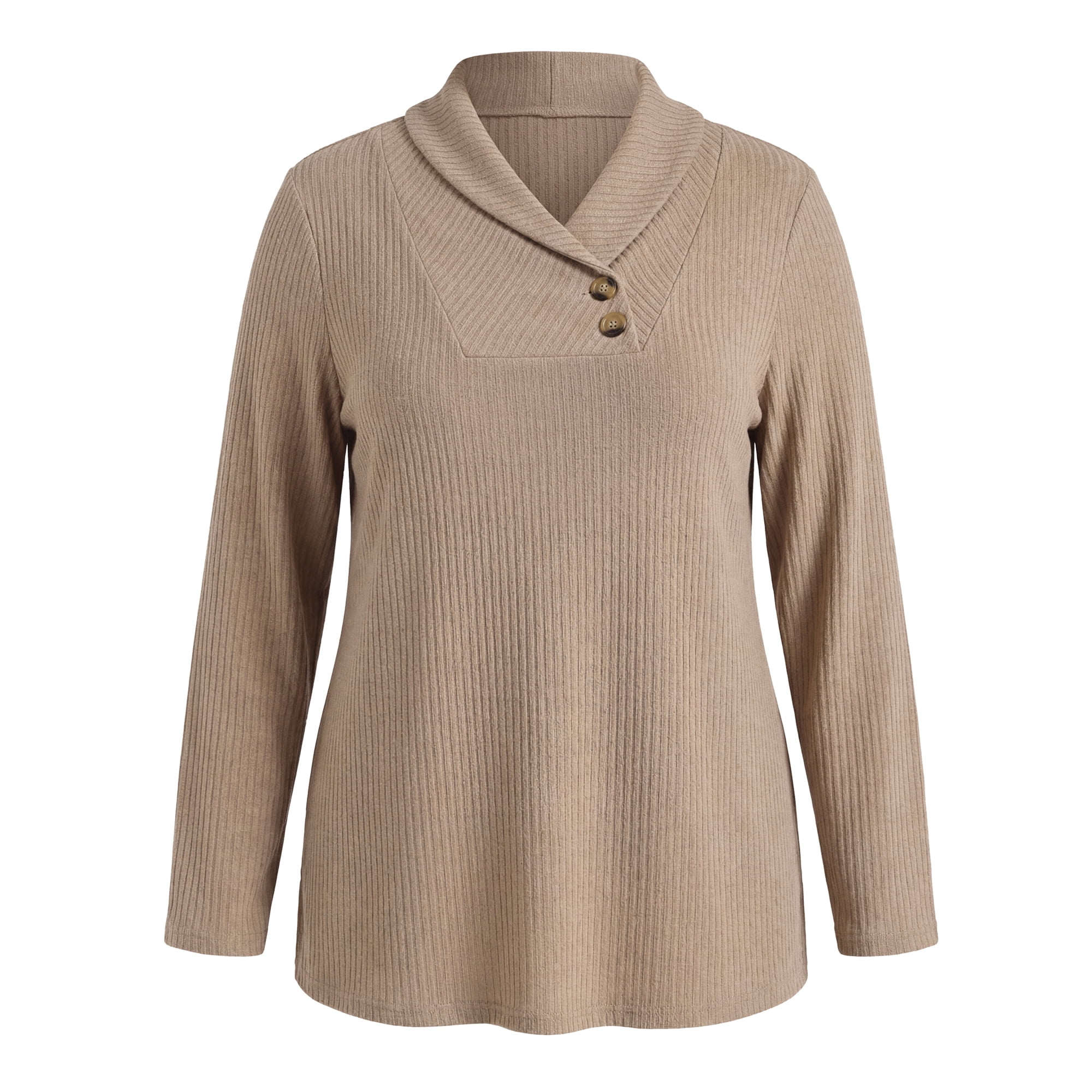 DARING DIVA Women's Plus Shawl Collar Button Decor V Neck Tops 4X Khaki