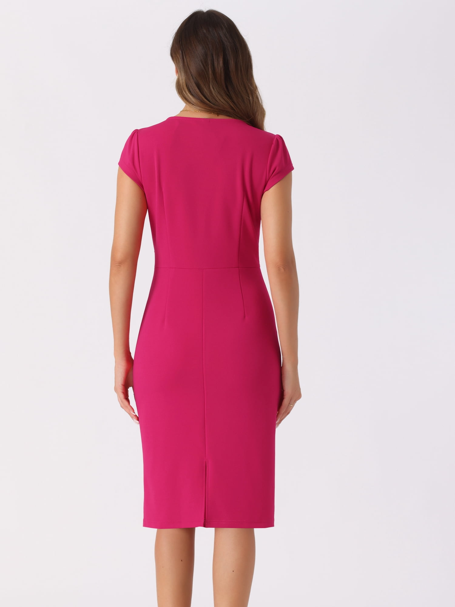 DARING DIVA V Neck Sheath Cap Sleeves Split Pencil Blouse S Hot Pink