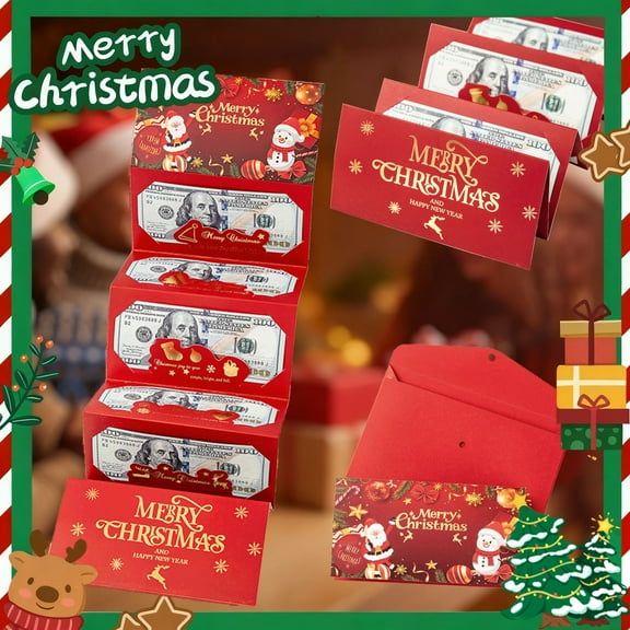 Christmas Cash Gift Envelopes, 2025 New Creative Christmas Card Money Holders for Cash Surprise Envelope, Xmas with 10 Slots for Santa Supplies, Party Gifts for Men Women Girls Boys