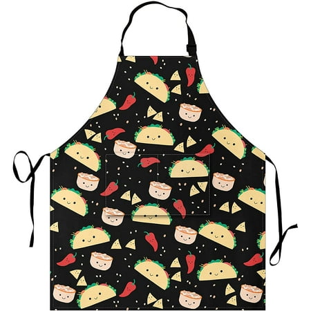 

Taco Tuesday Party Apron Adjustable Neck Strap Bib Apron with 2 Pockets Water Oil Stain Resistant Chef Cooking Kitchen Restaurant Pinafore for Home Barber Gardening