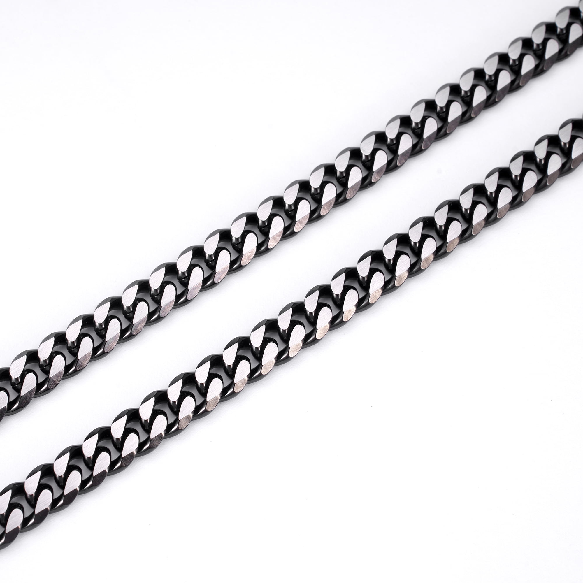 Iron Saints Men Two Tone Black Cuba Link Necklace, Stainless Steel, Bold Men Chain Necklaces