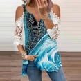 thumbnail image 2 of Elegante mujer casual cremallera cuello impresión blusa encaje manga corta camiseta verano Tops OAVQHLG3B Store  lin121212, 2 of 4