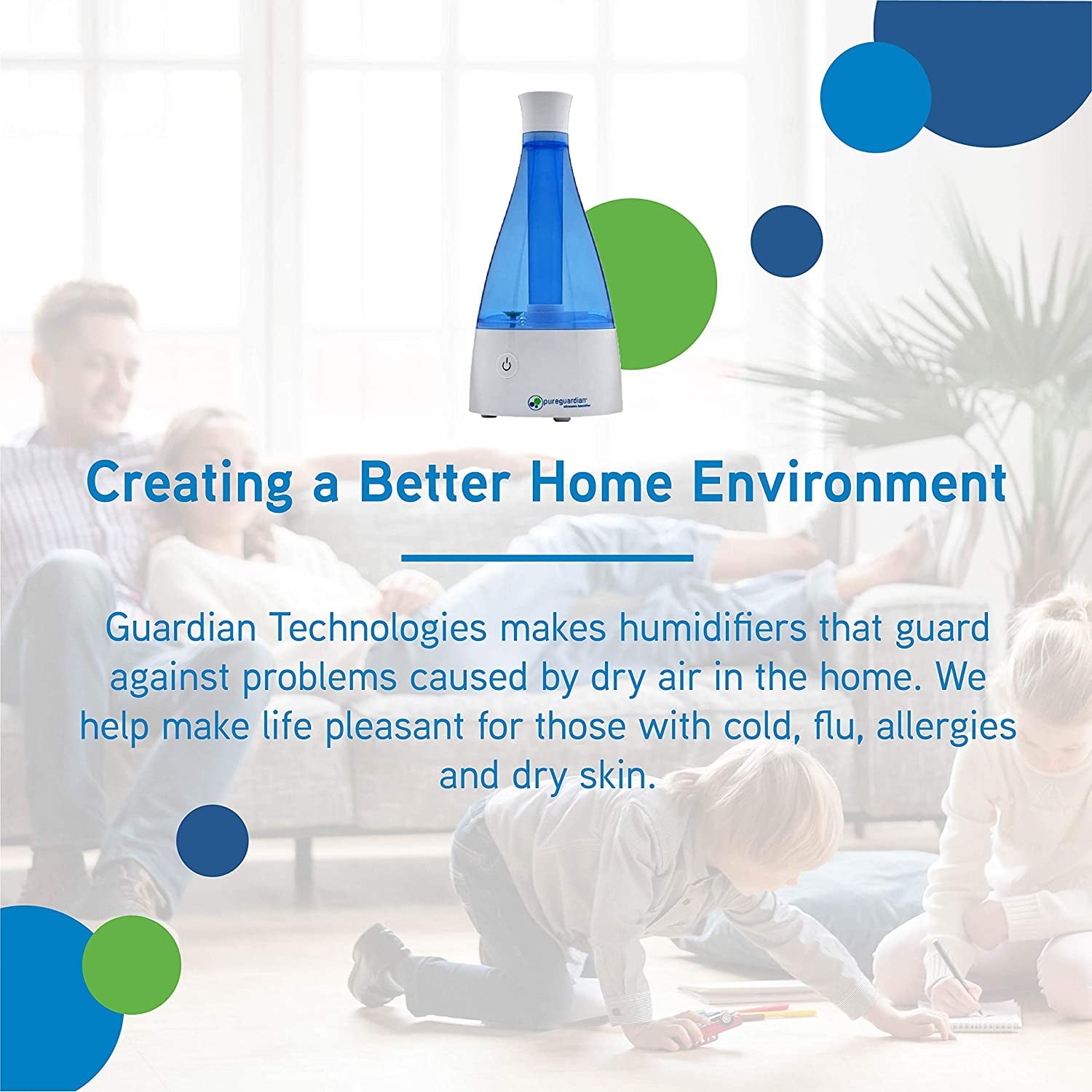 PureGuardian 210 Sq. ft. 0.21 Gallon Cool Mist Ultrasonic Humidifier with Night Light, H920BL