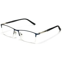 Tango Optics Rectangle Metal Eyeglasses Frame Luxe RX Stainless Steel Jocelyn Bell Blue Rectangle For Prescription Lens -