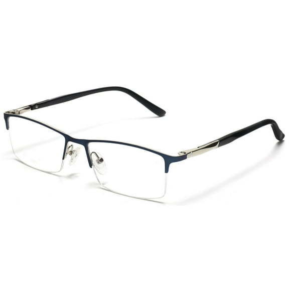 Tango Optics Rectangle Metal Eyeglasses Frame Luxe RX Stainless Steel Jocelyn Bell Blue Rectangle For Prescription Lens -